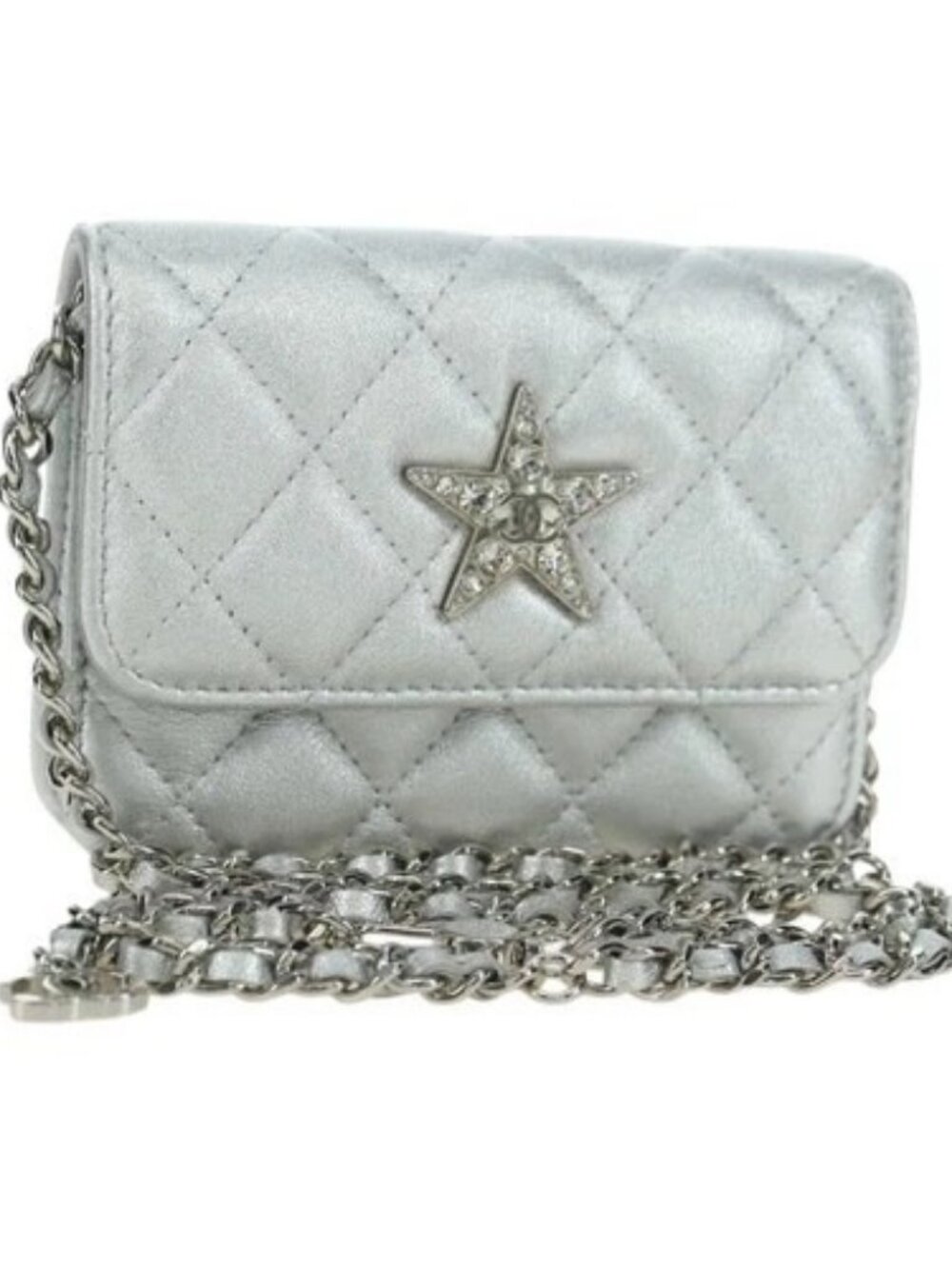 CHANEL Chain Shoulder Bag Leather Silver CC Auth 170531SAM